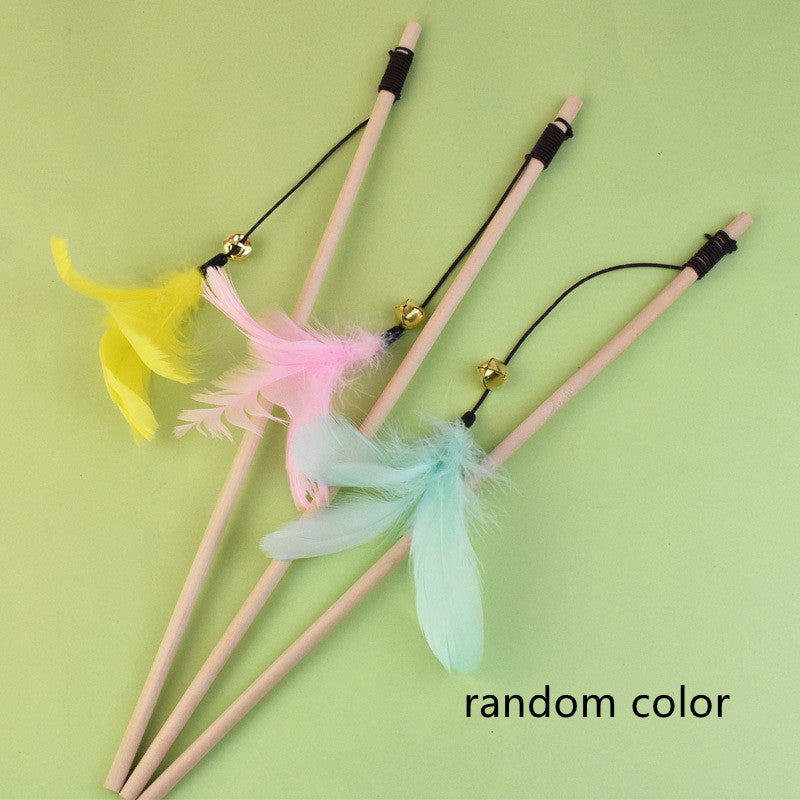 Wooden Pole Bell & Feather Cat Teaser Stick
