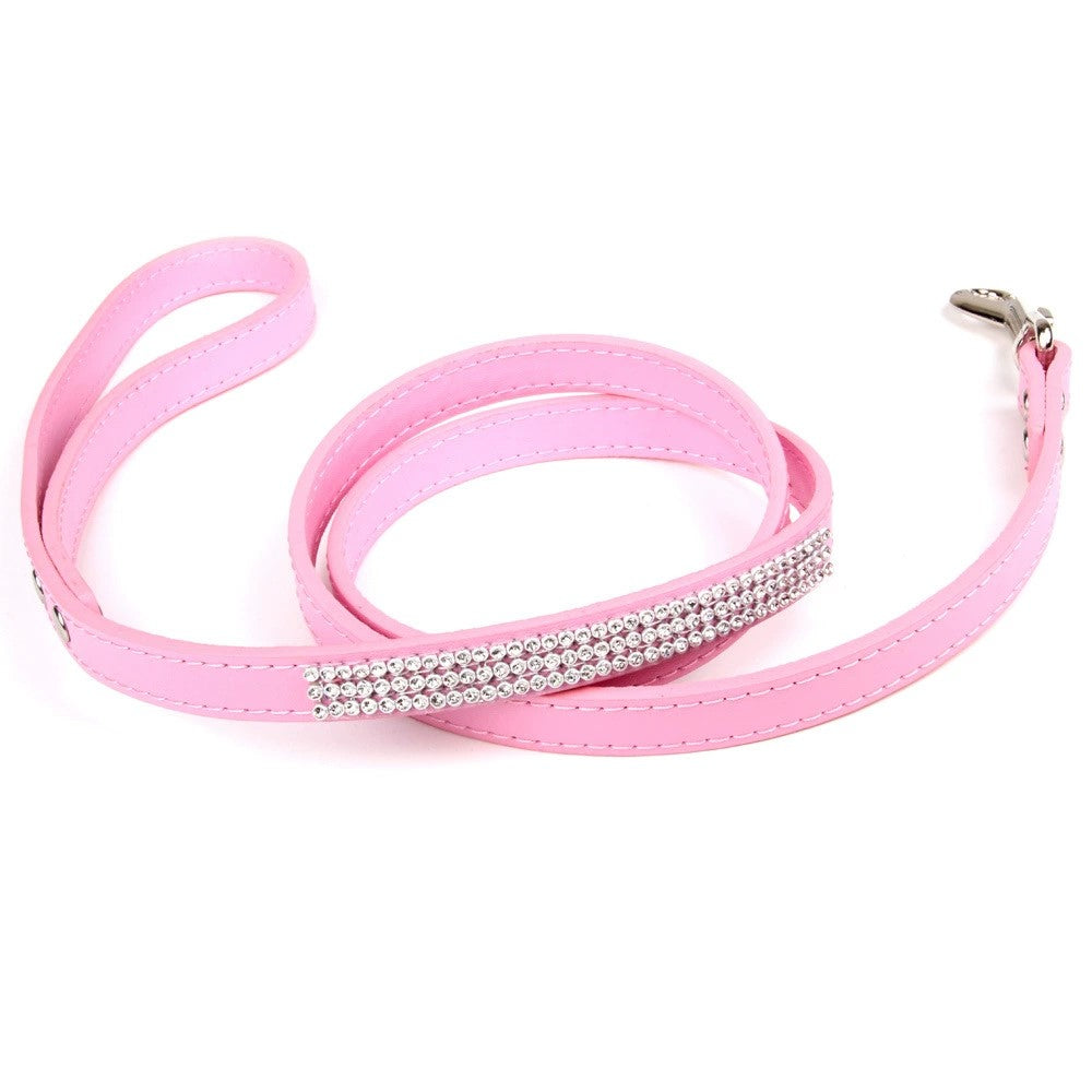 Rhinestone Leather Dog Leash