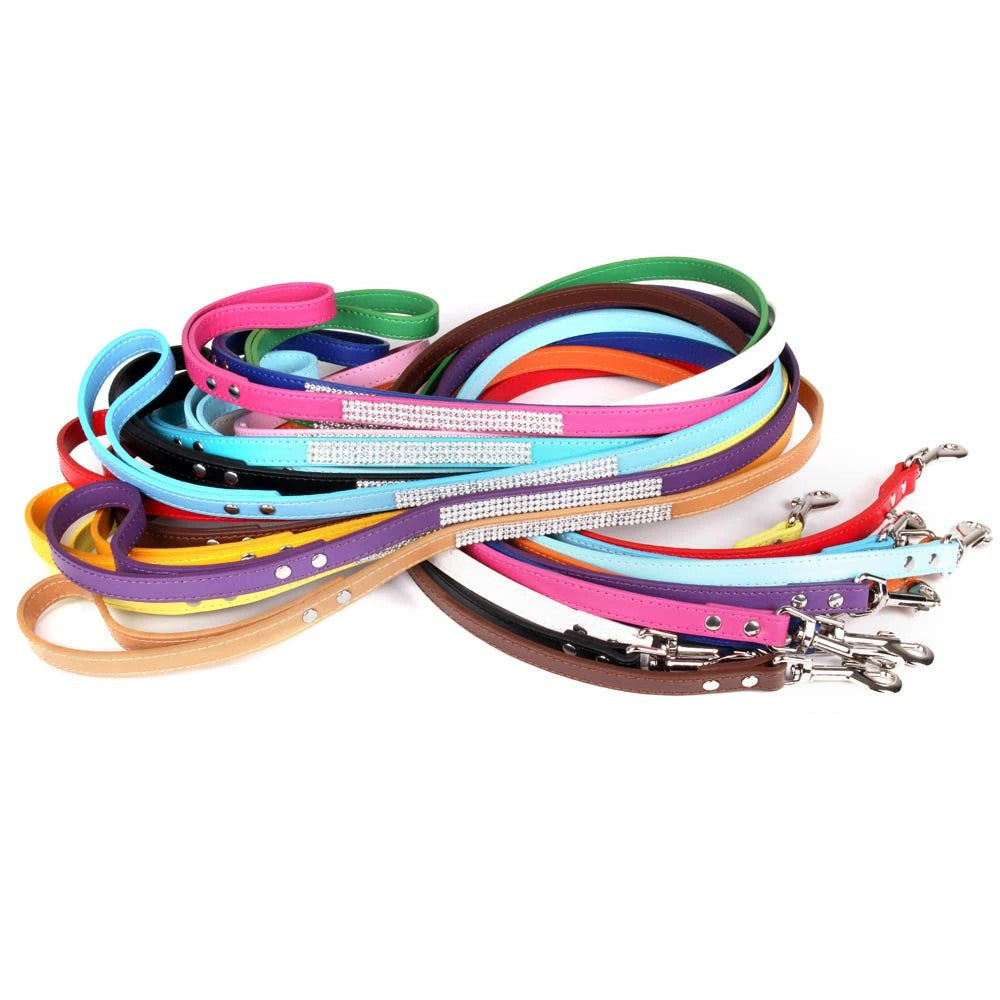Rhinestone Leather Dog Leash