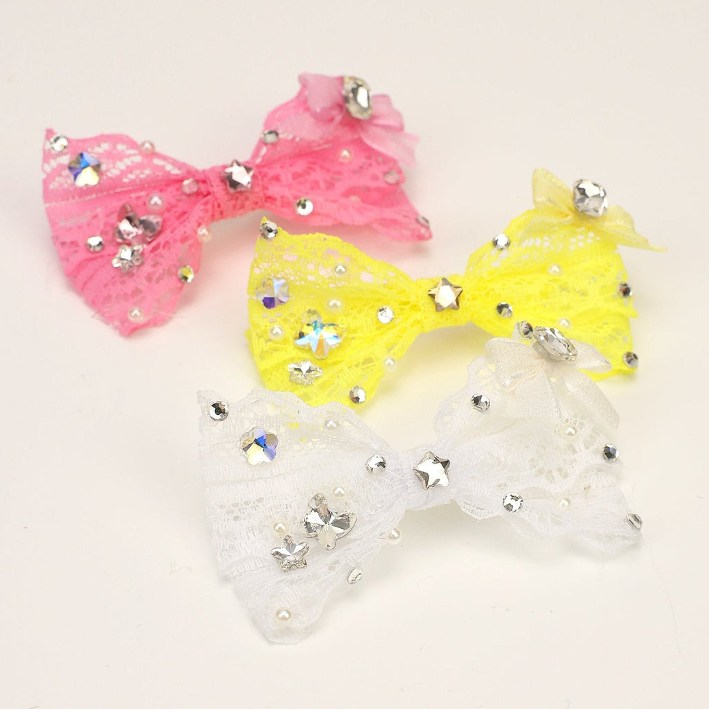 Pet Lace Rhinestone Bow Hair Clip