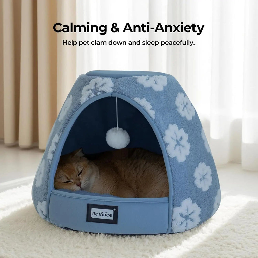 2-in-1 Cat Cave Bed Tent for Indoor Cats 19 Inch Plush