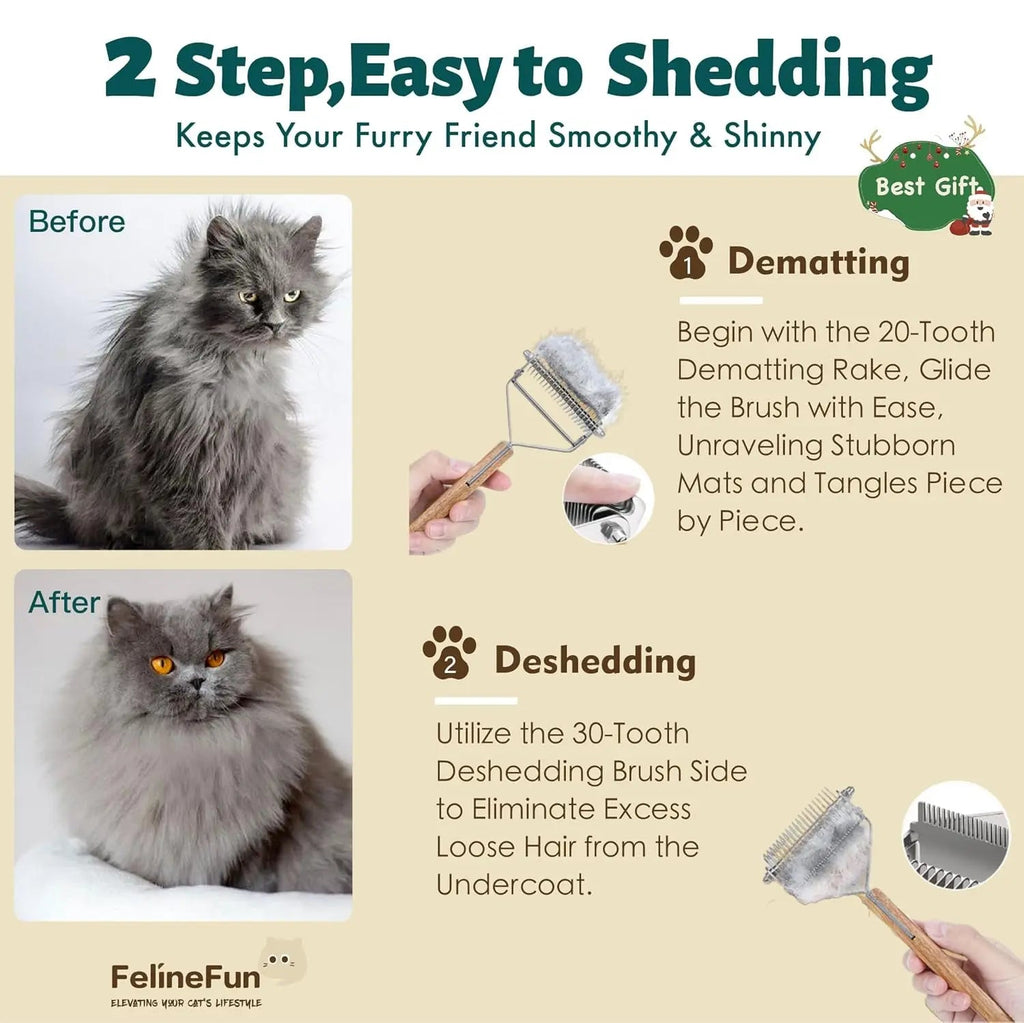 2-in-1 Cat Dematting & Deshedding Brush