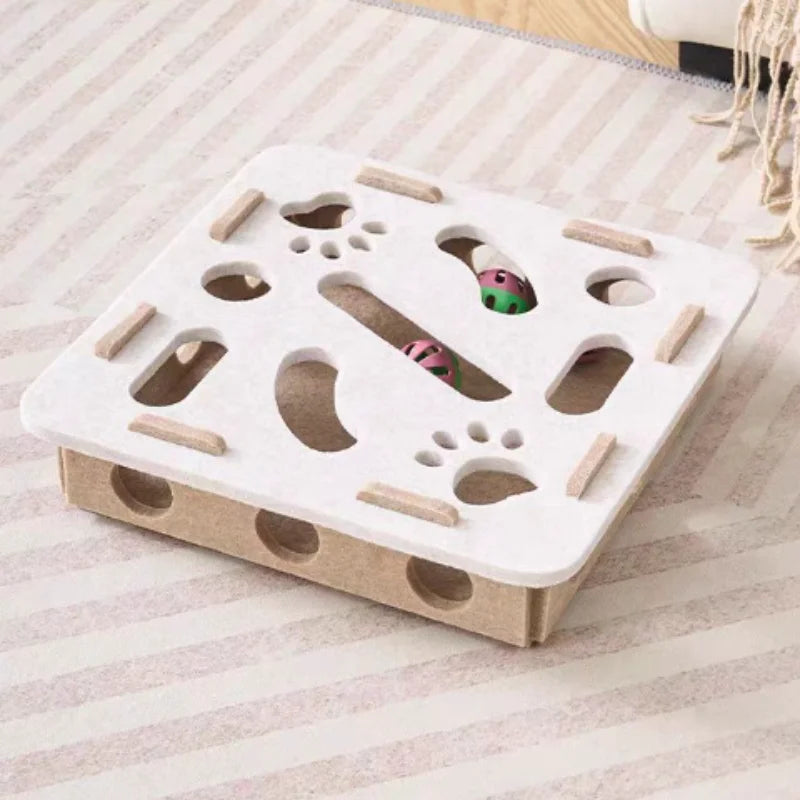 Pet Cat Puzzle Maze Holes Toys Felt Box With Bell Ball Kitten Playing Toys Interactive Funny  Cat Supplies