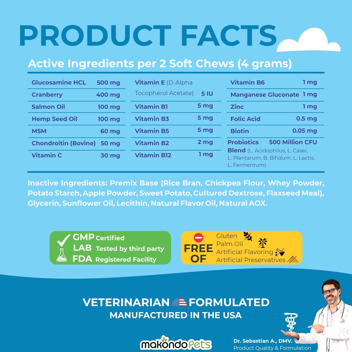 Dog Multivitamin 12-in-1 Glucosamine Probiotics & Cranberry