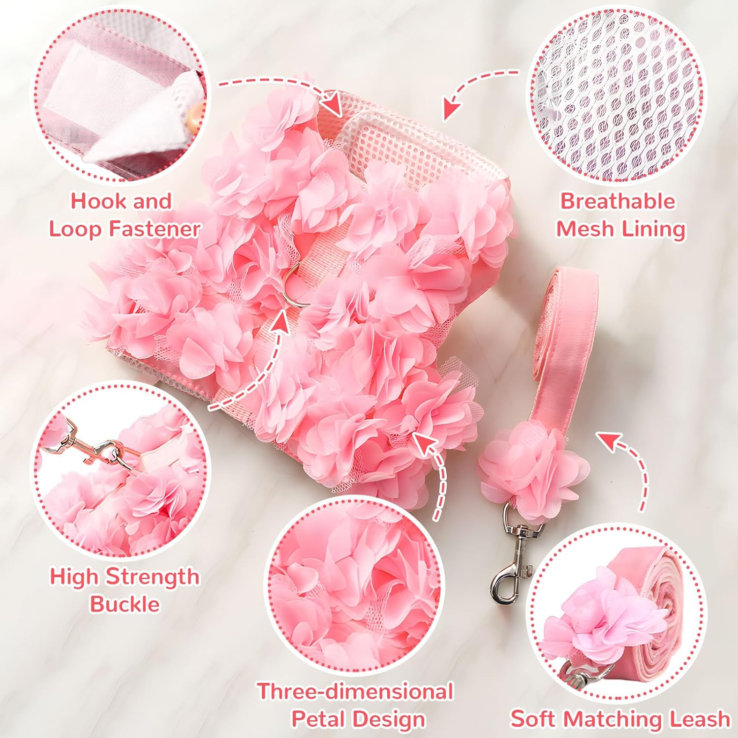 Luxury Floral Dog Harness and Leash Set
