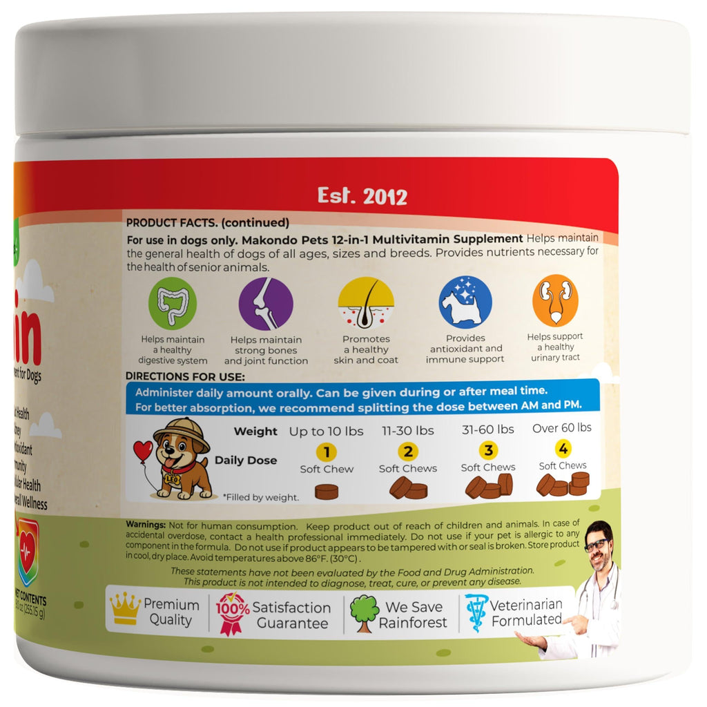 Dog Multivitamin 12-in-1 Glucosamine Probiotics & Cranberry