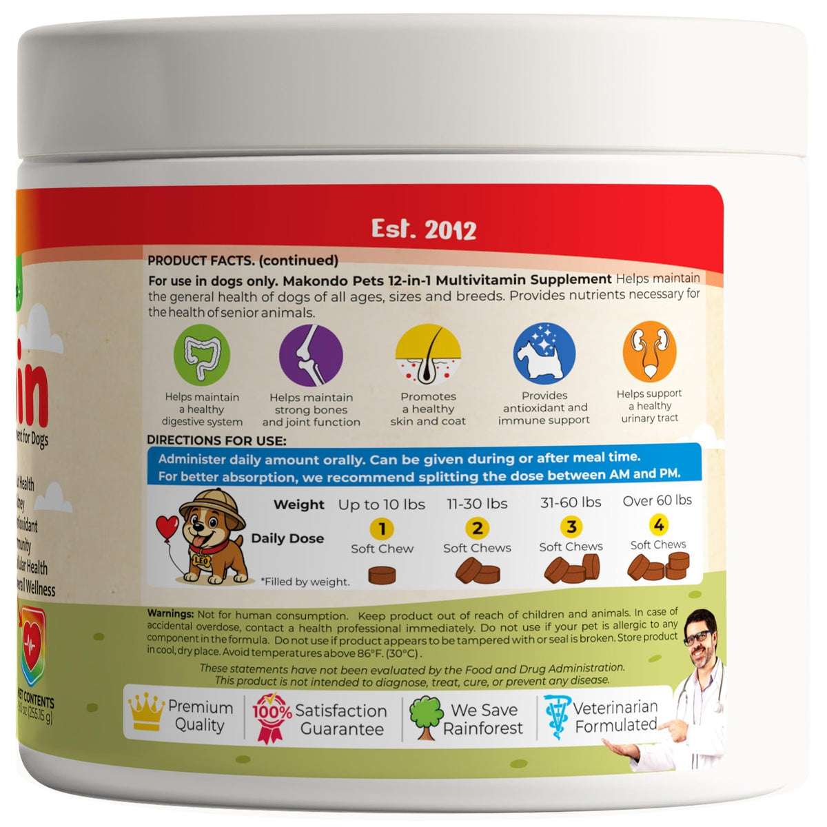 Dog Multivitamin 12-in-1 Glucosamine Probiotics & Cranberry