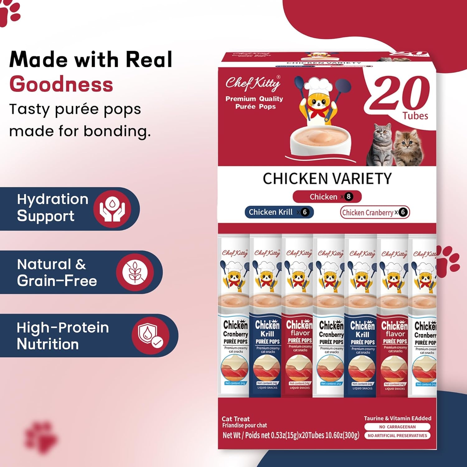 Grain Free Taurine High Protein Puree Toppers 20 Tubes