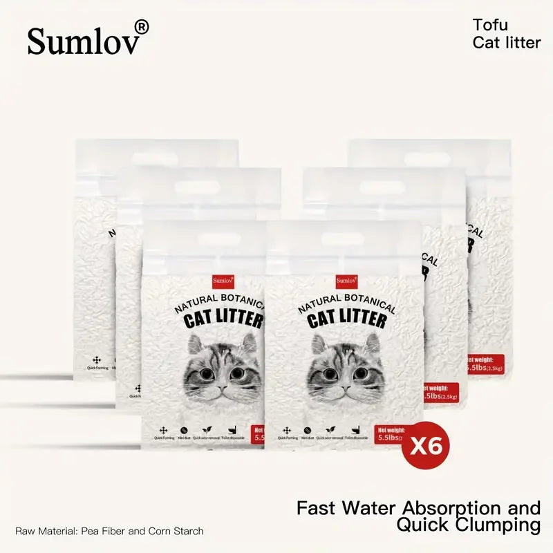 Sumlov Tofu Cat Litter, Natural Botanical, Dust-Free, Flushable, Quick Clumping, Odor Control, light scent, environmental