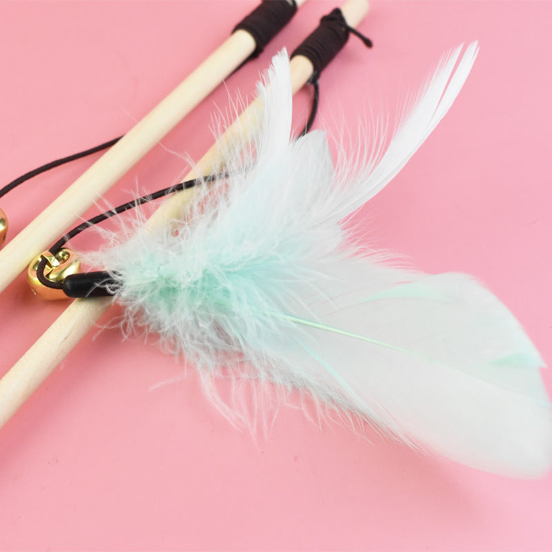 Wooden Pole Bell & Feather Cat Teaser Stick