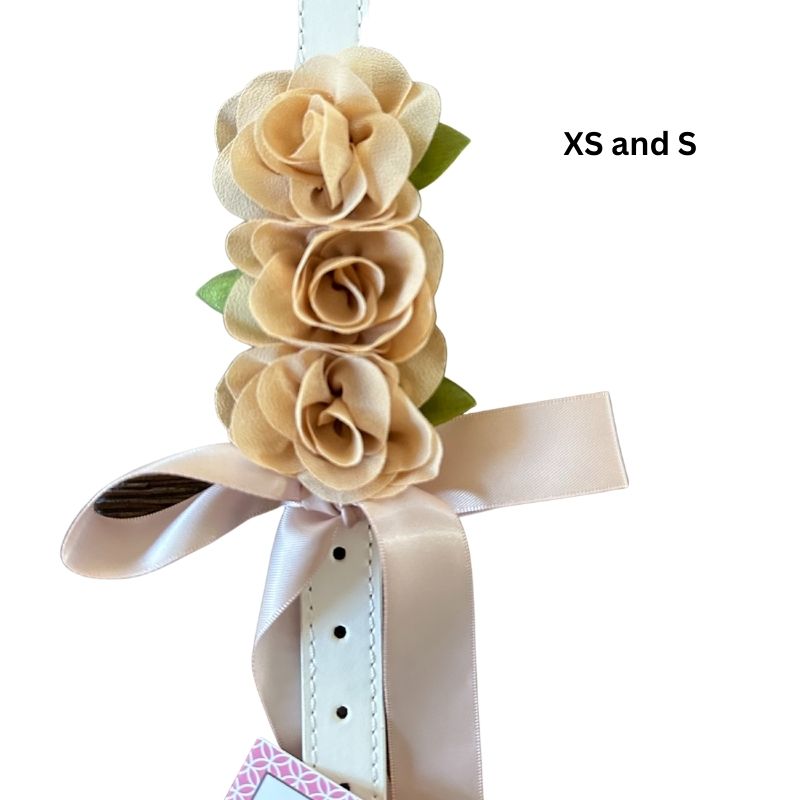 Beige Silk Flowers Wedding Dog Collar - Handmade