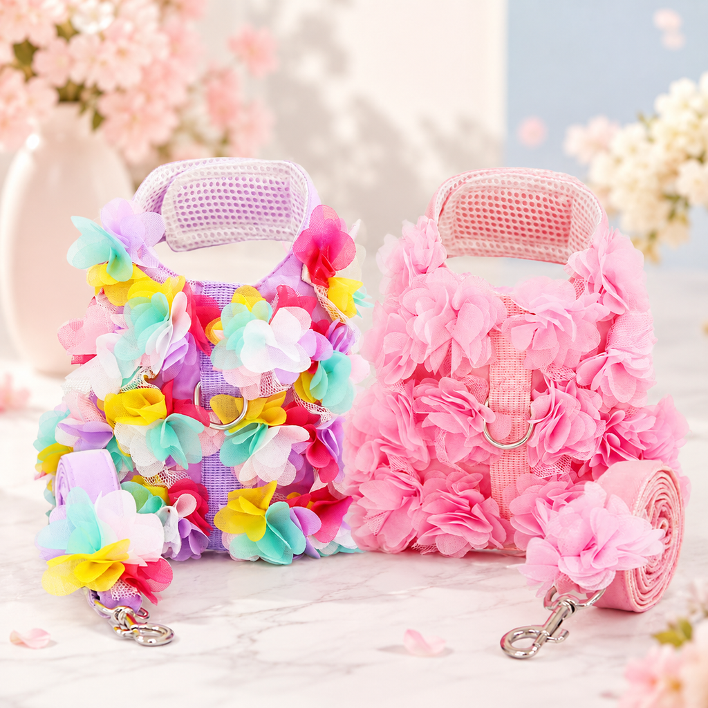Luxury Floral Dog Harness and Leash Set