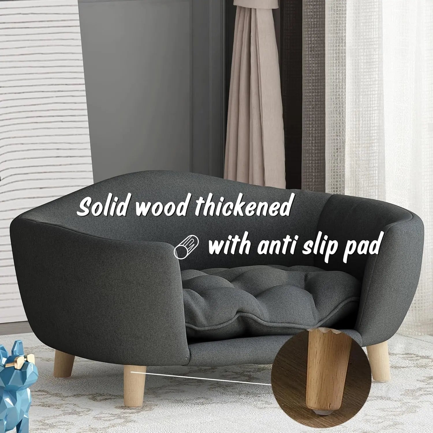 Modern Dog Sofa Bed with Wood Legs