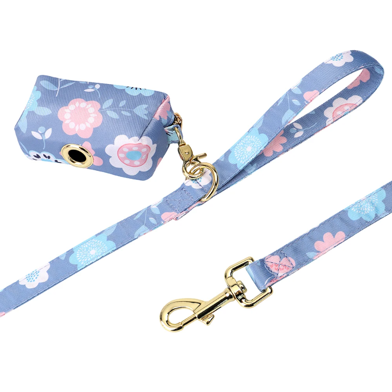 4pc Floral Daisy Dog Collar Harness Leash & Poo Bag Set