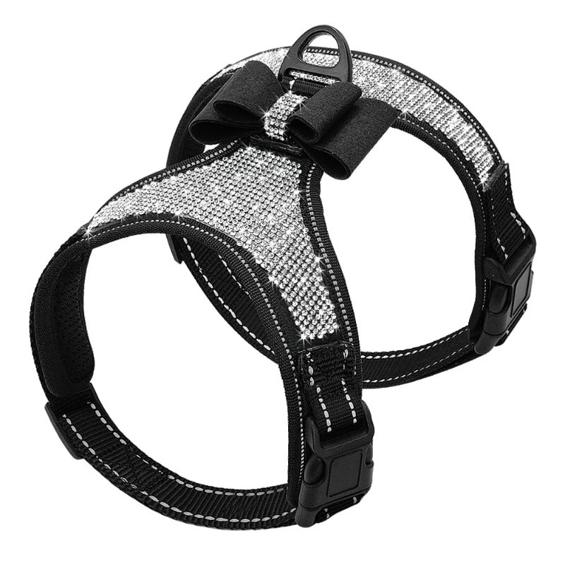 Reflective Bling Rhinestone Bow Dog Harness