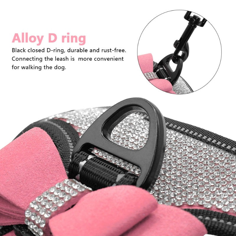 Reflective Bling Rhinestone Bow Dog Harness