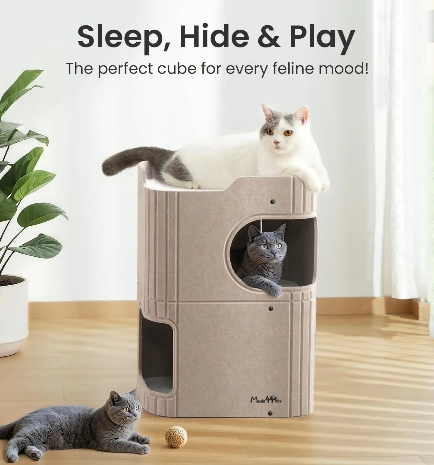 Made4Pets 2-Story Indoor Cat House Cube Bed Tunnel Condo