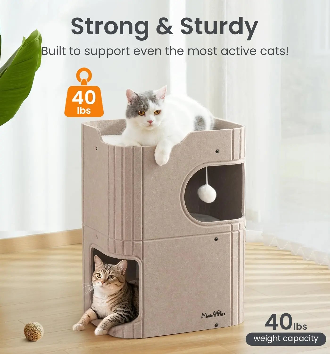 Made4Pets 2-Story Indoor Cat House Cube Bed Tunnel Condo