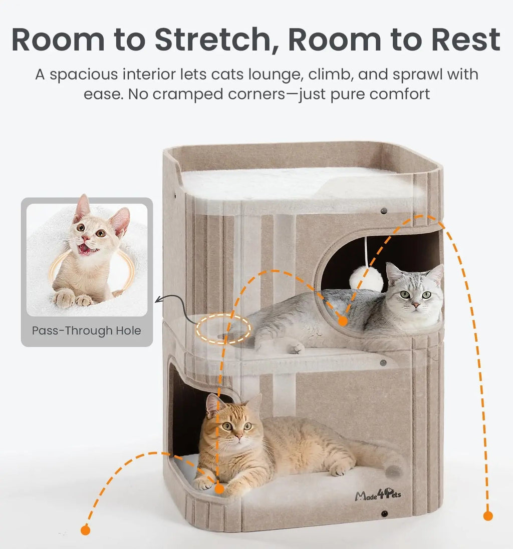 Made4Pets 2-Story Indoor Cat House Cube Bed Tunnel Condo