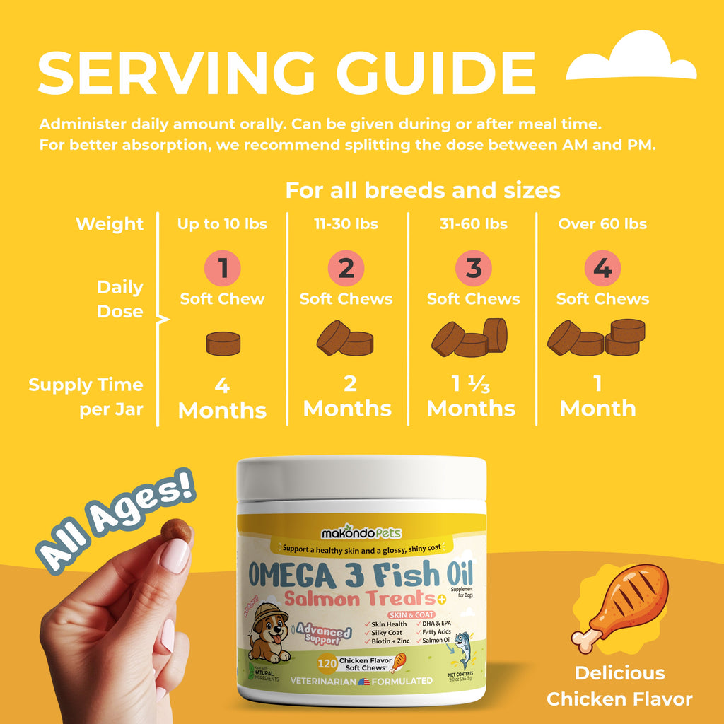 Omega 3 for Dogs - Salmon Oil - 120 Soft Chews