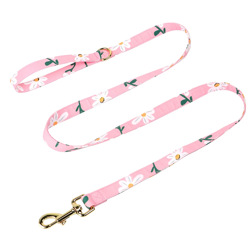 4pc Floral Daisy Dog Collar Harness Leash & Poo Bag Set