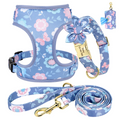 4pc Floral Dog Collar Harness Leash & Poo Bag Set
