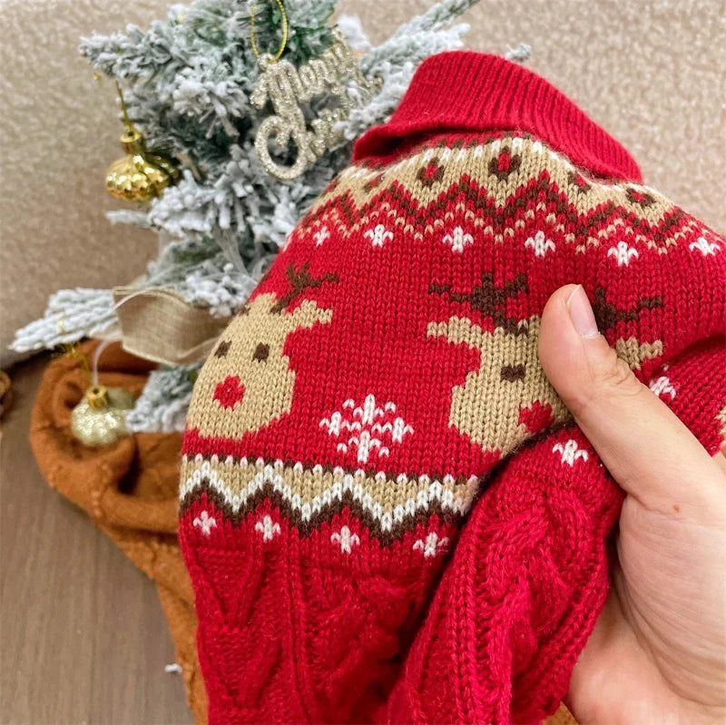 Rudolph Cable Knit Dog Sweater