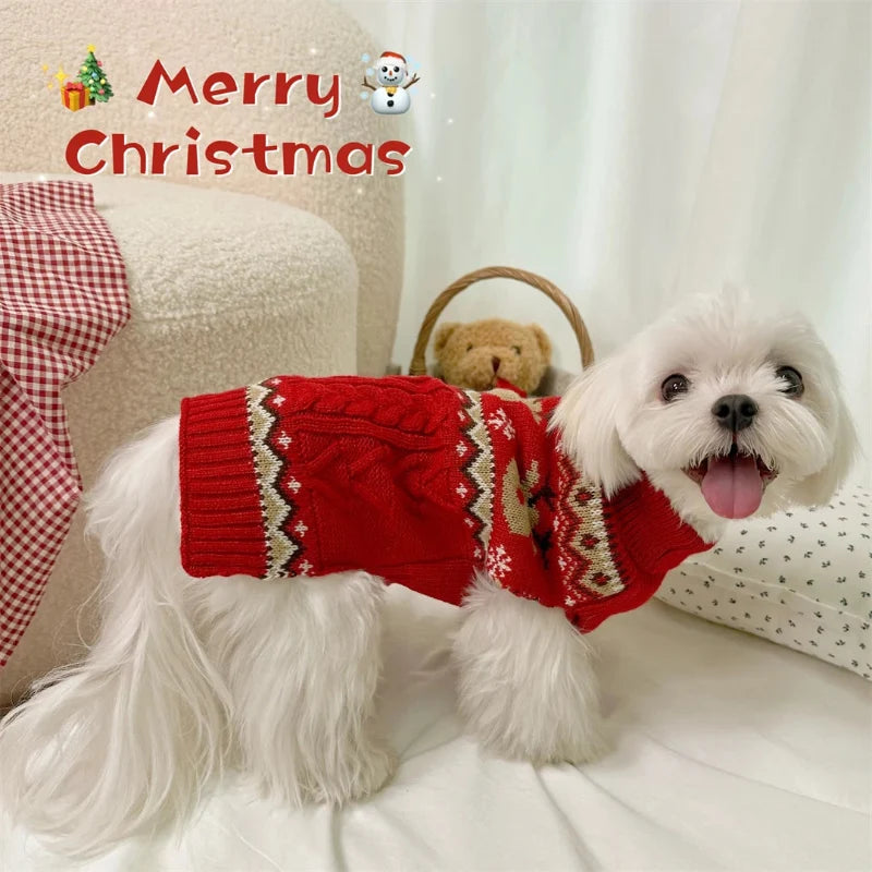 Rudolph Cable Knit Dog Sweater