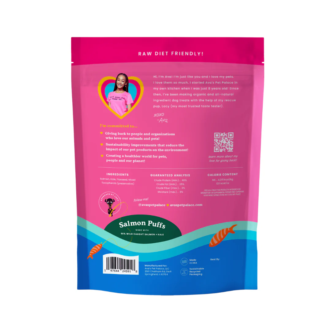 Ava's Pet Palace Freeze Dried Dog Treats - Salmon Puffs (3 oz)