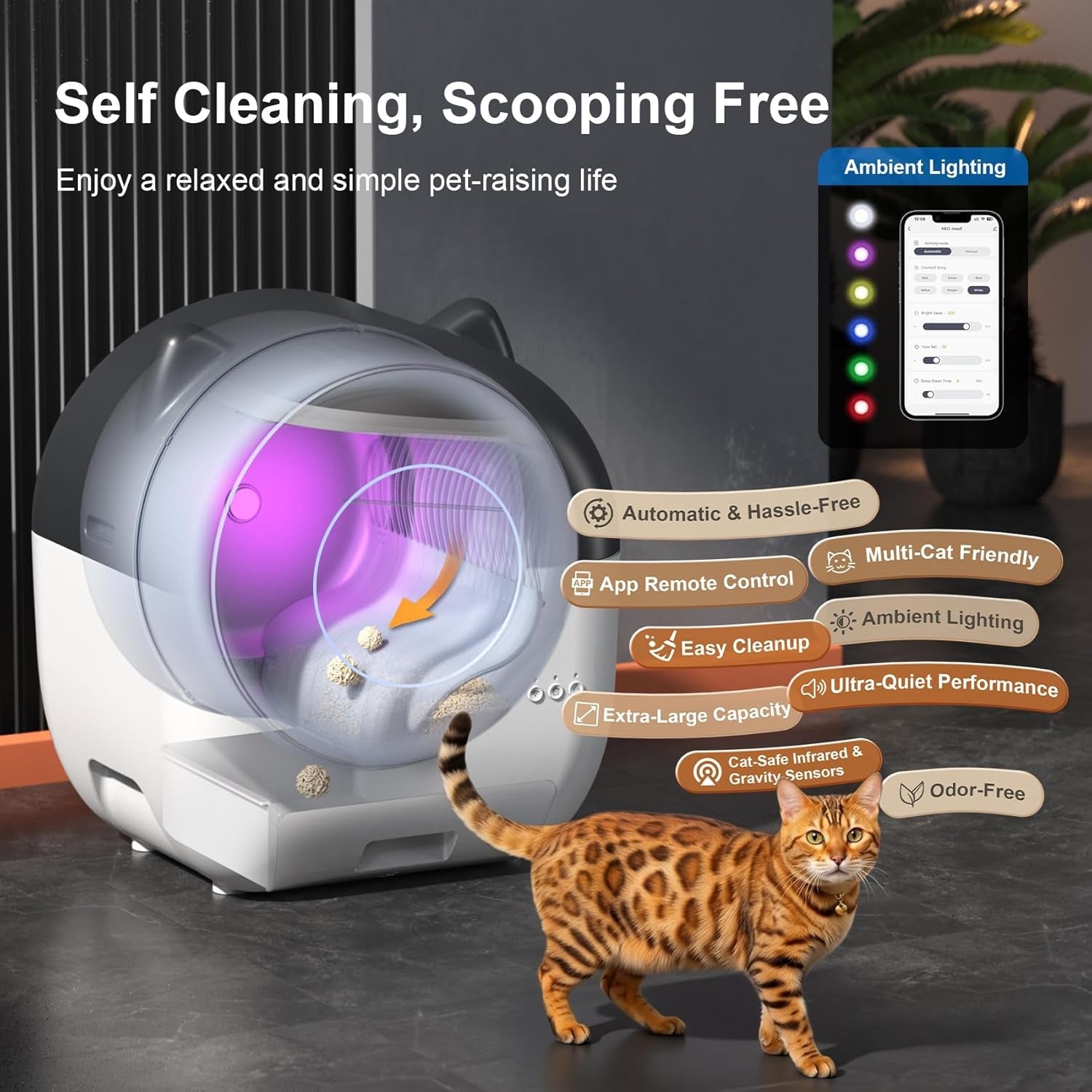 Self-Cleaning Cat Litter Box 76L