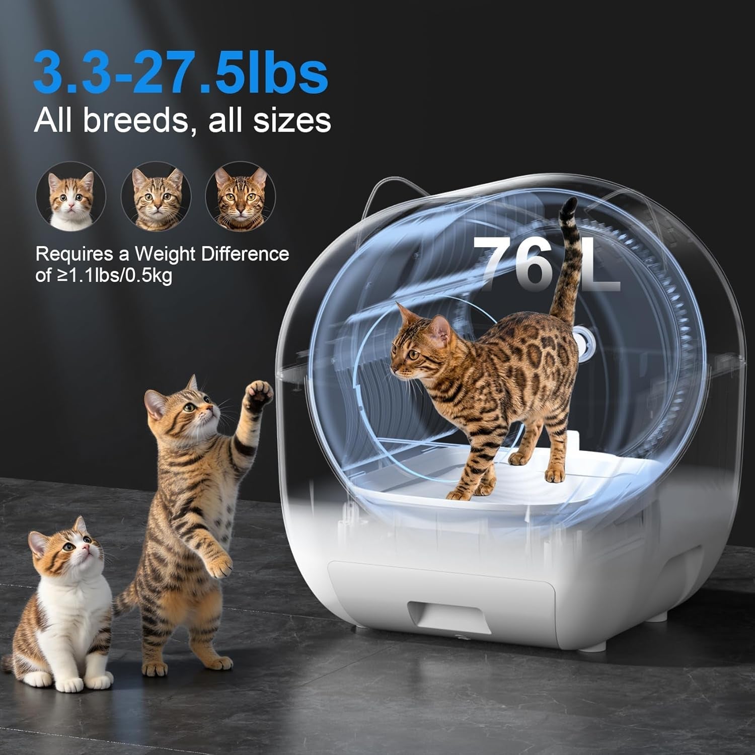 Self-Cleaning Cat Litter Box 76L