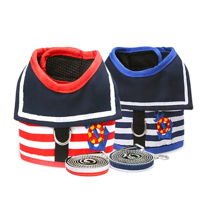 Striped Sailor Dog Harness & Leash Set