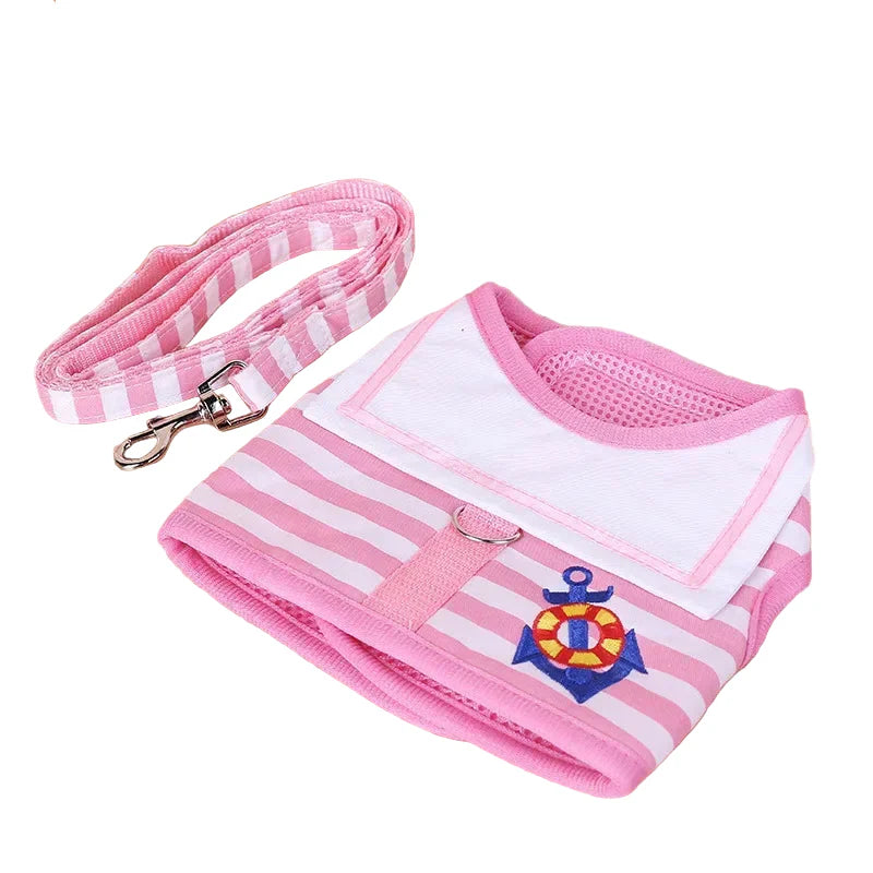 Striped Sailor Dog Harness & Leash Set