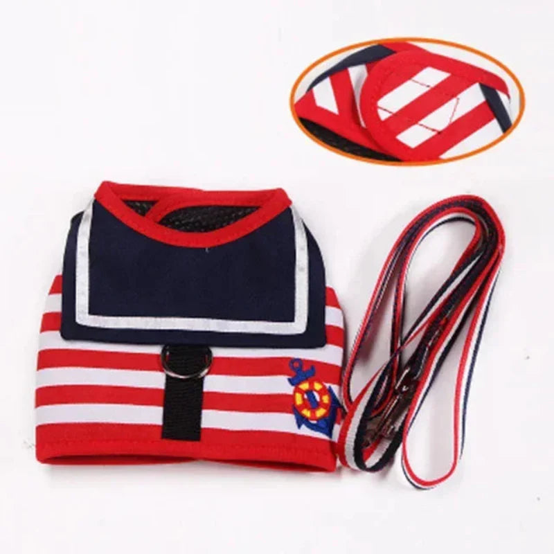Striped Sailor Dog Harness & Leash Set