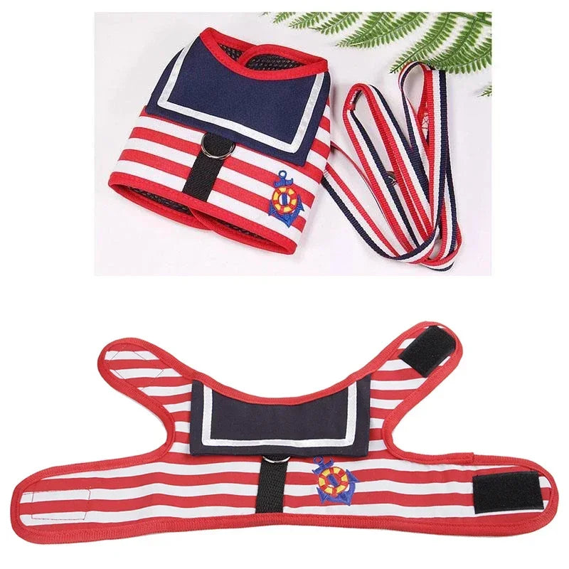 Striped Sailor Dog Harness & Leash Set