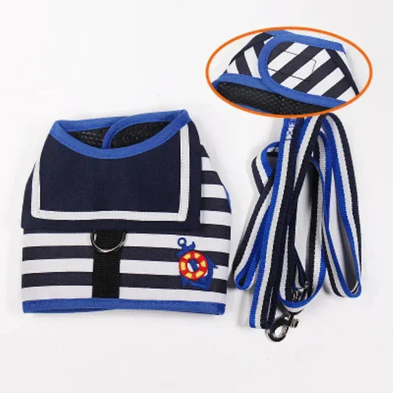 Striped Sailor Dog Harness & Leash Set