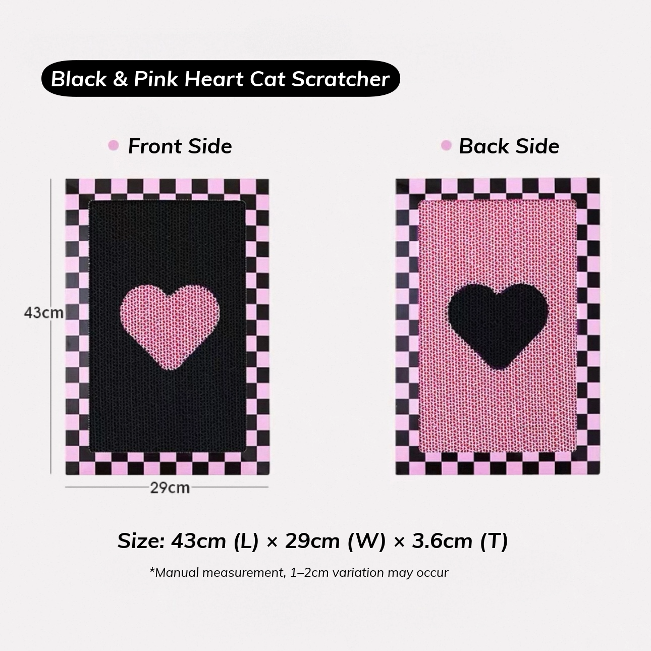 Double-Sided Cat Scratcher (Black & Pink Heart)