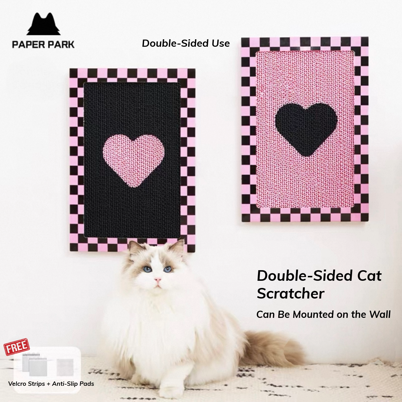 Double-Sided Cat Scratcher (Black & Pink Heart)