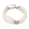 4-Row Pearls Necklace with Rhinestone Heart Pendant