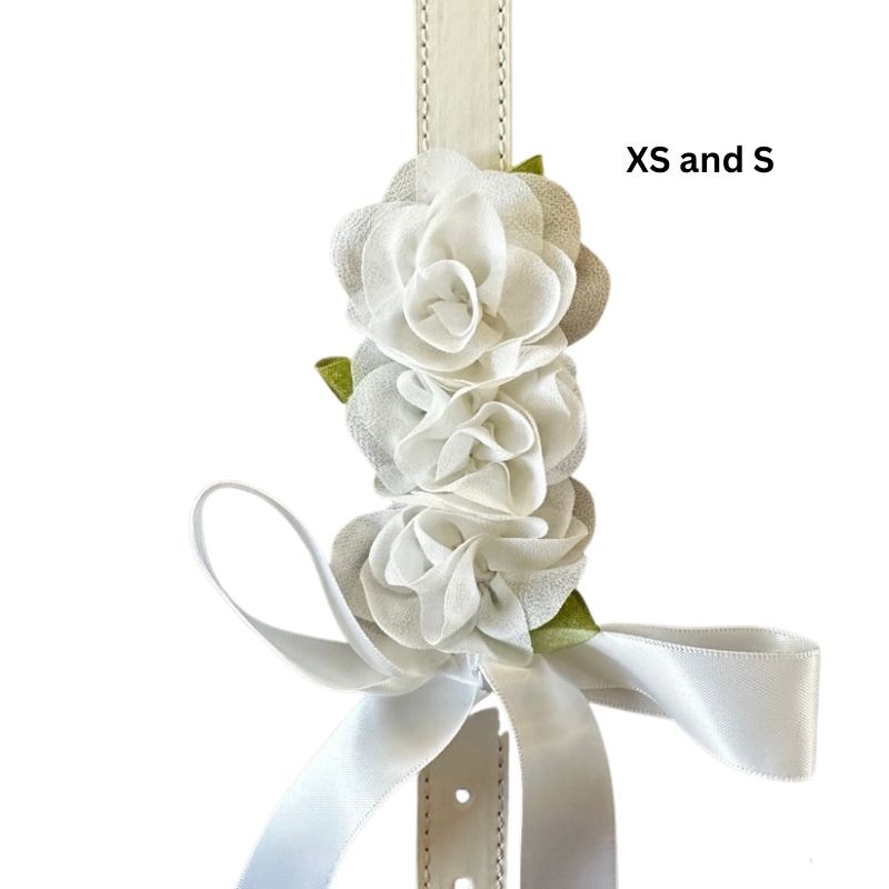 White Silk Flowers Wedding Dog Collar - Handmade