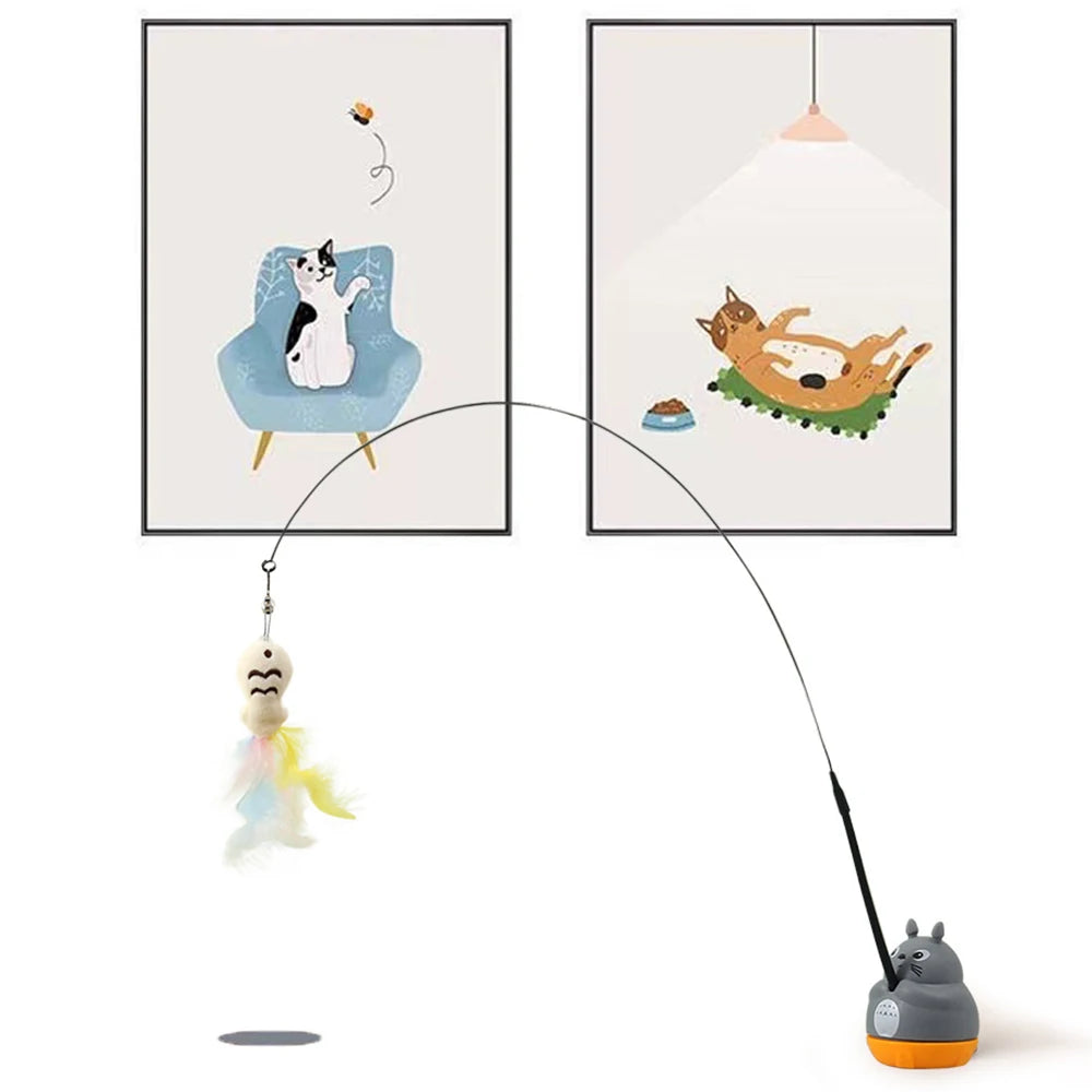 1PC Pet small cat fishing and cat teasing stick 360 degree rotation with feather bells and steel wire cat teasing stick