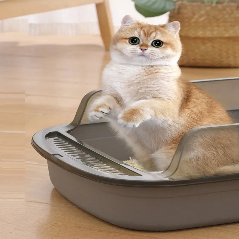 Kitty Sandbox Cat Litter Box Semi-enclosed Splashproof Cat Tray Cat Toilet Cleaning Basin Supplies Pet Toilet Kitten Tray Bedpan