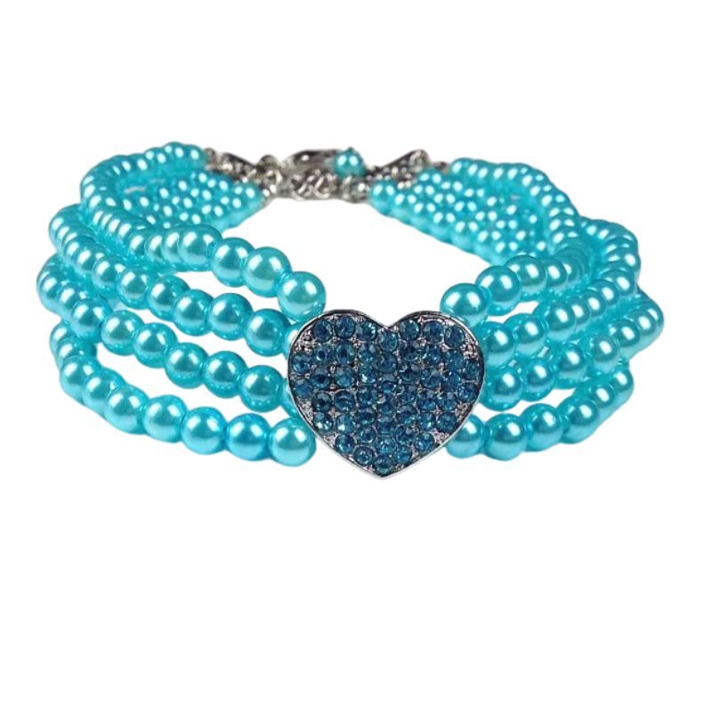 4-Row Pearls Necklace with Rhinestone Heart Pendant