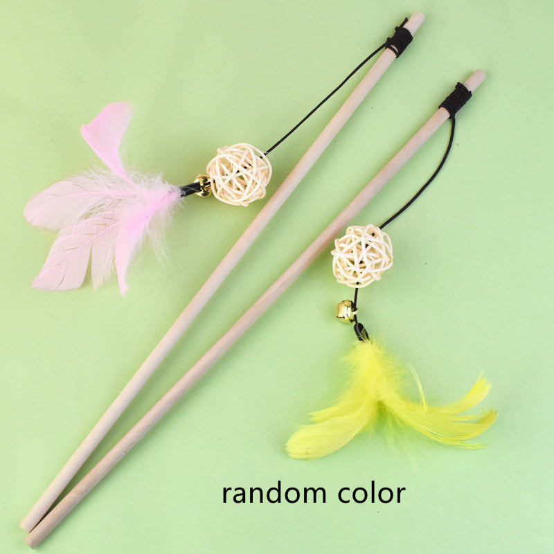 Wooden Pole Bell & Feather Cat Teaser Stick