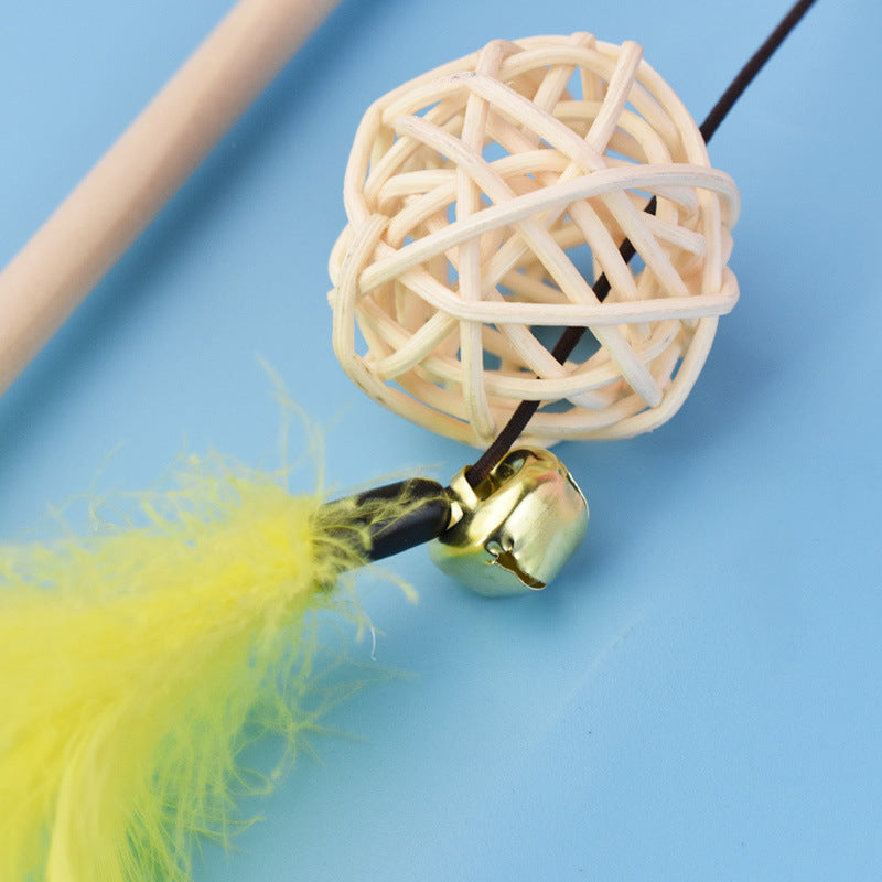 Wooden Pole Bell & Feather Cat Teaser Stick