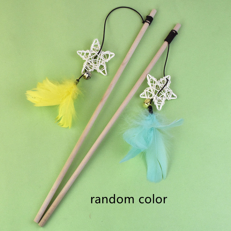 Wooden Pole Bell & Feather Cat Teaser Stick