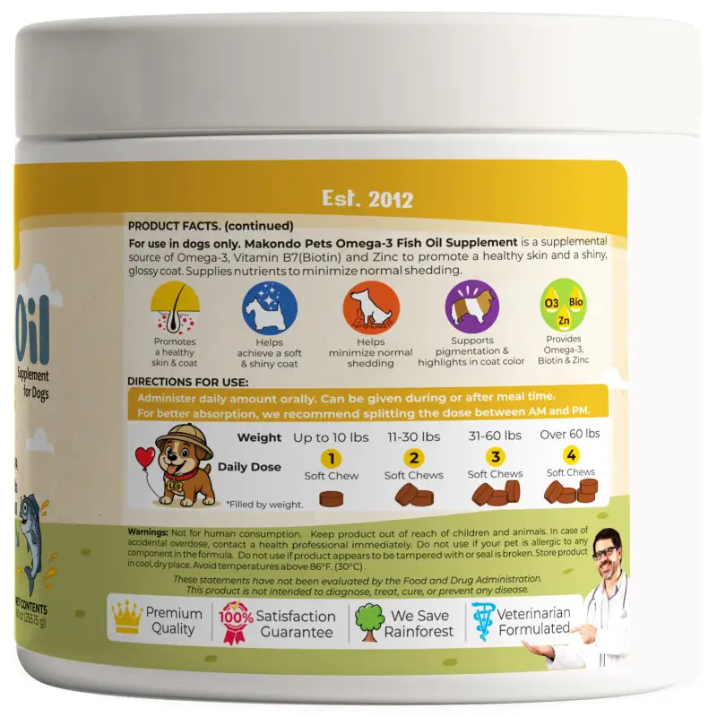 Omega 3 for Dogs - Salmon Oil - 120 Soft Chews